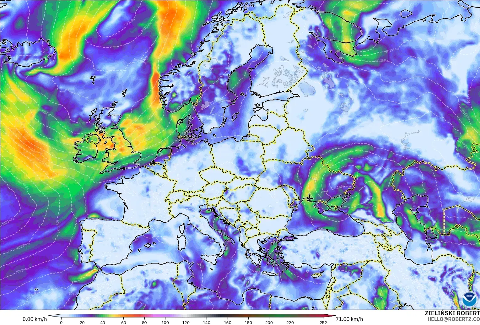 GFS model - Avrupa, Rüzgâr Esintileri