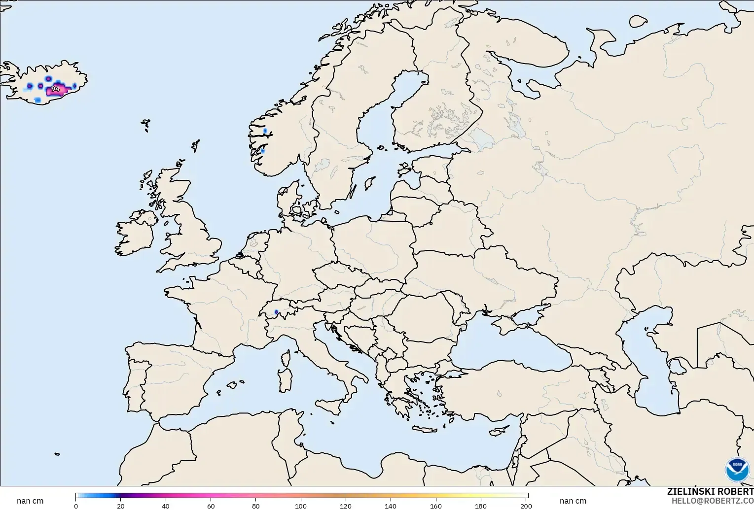 GFS model - Avrupa, Kar Kalınlığı