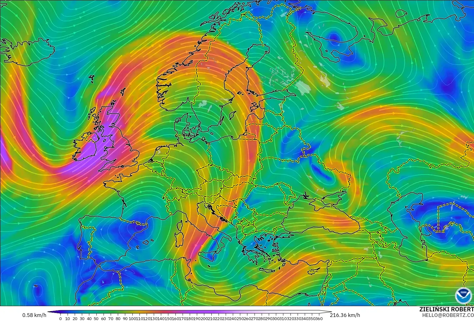 GFS model - Avrupa, 300 hPa Rüzgârı (jet)