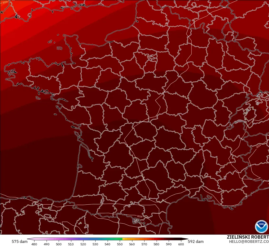 GFS model - Fransa, 500 hPa’da jeopotansiyel yükseklik