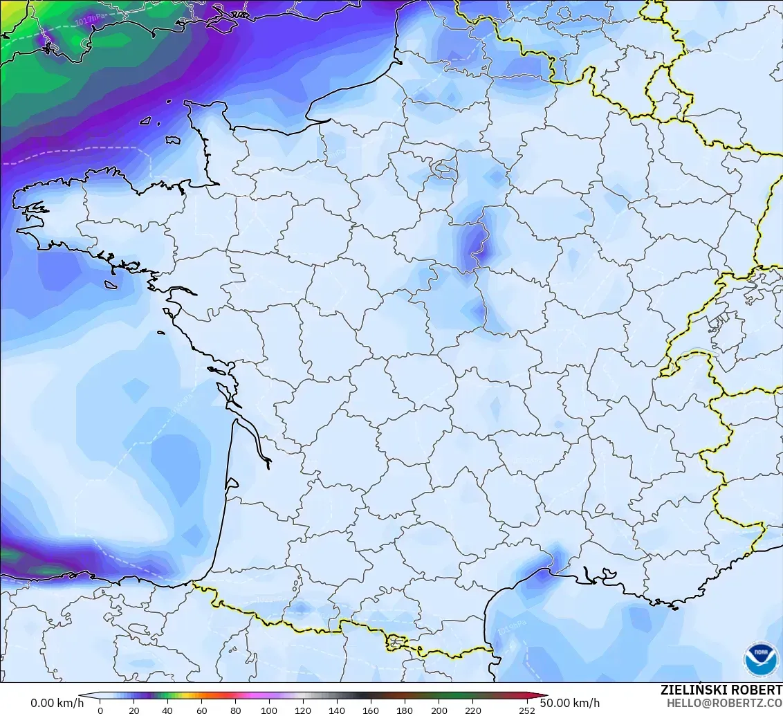 GFS model - Fransa, En Yüksek Rüzgâr