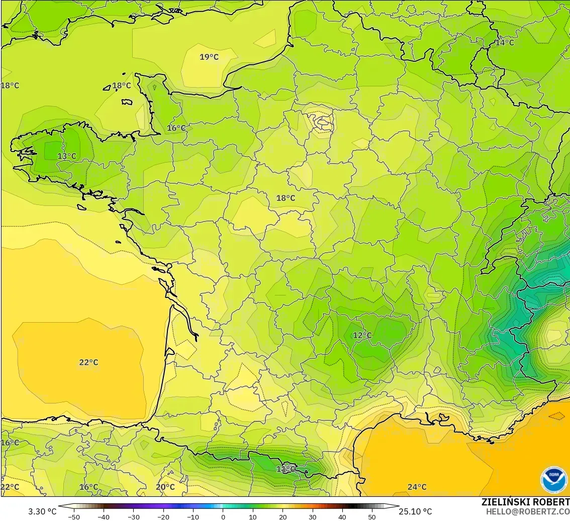 GFS model - Fransa, 2 m Sıcaklık