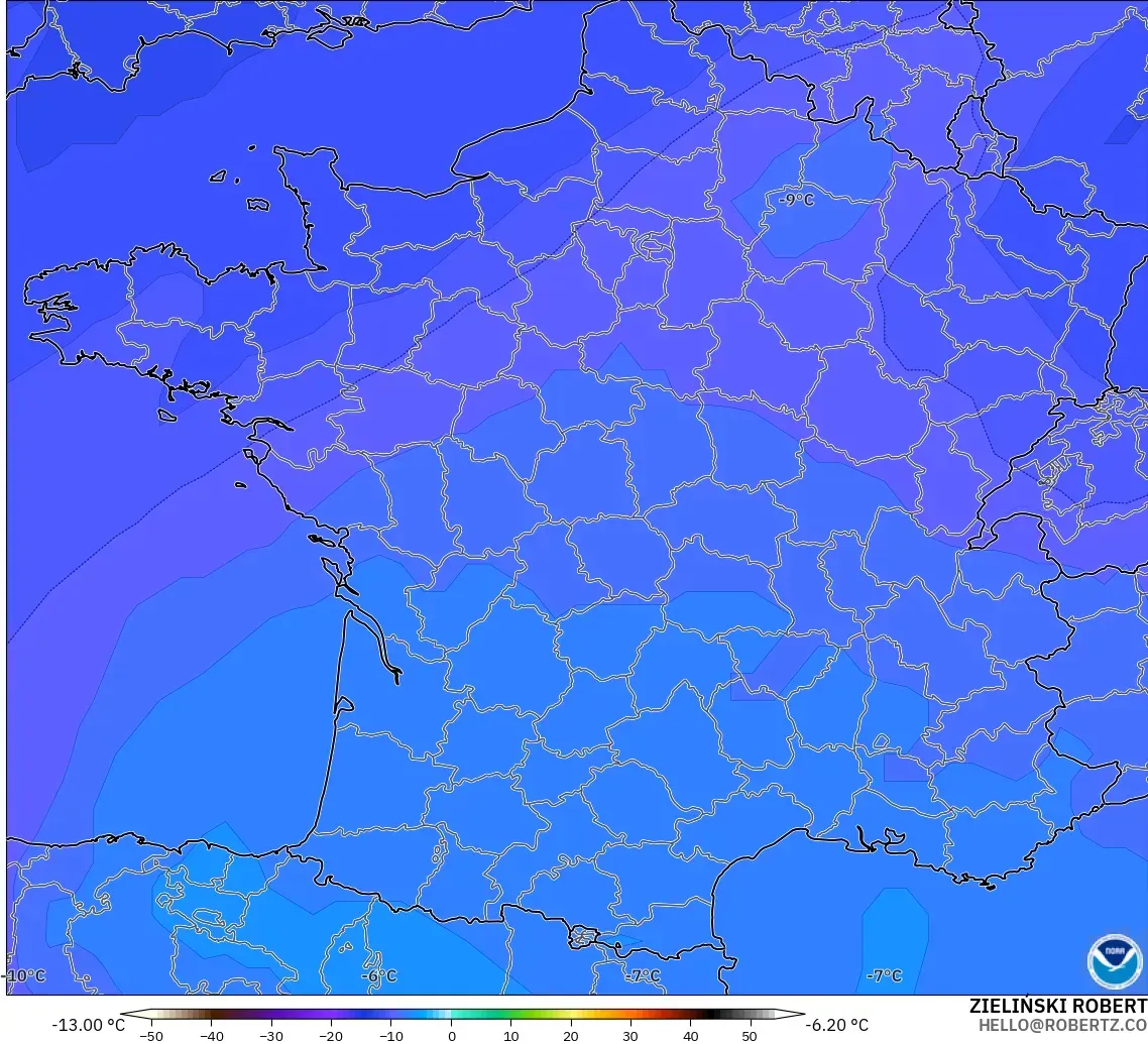 GFS model - Fransa, 500 hPa Sıcaklık