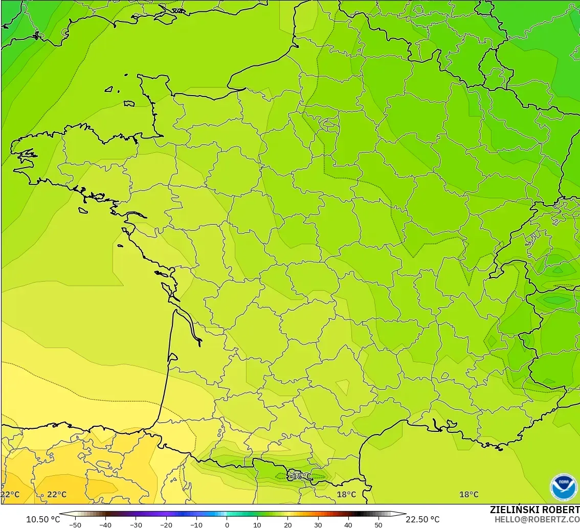 GFS model - Fransa, 850 hPa Sıcaklık