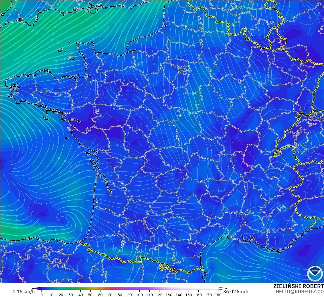 GFS model - Fransa, 10 m Rüzgâr