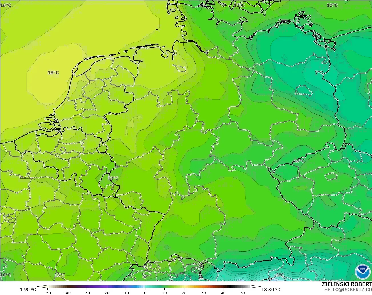 GFS model - Almanya, 2 m Çiy Noktası