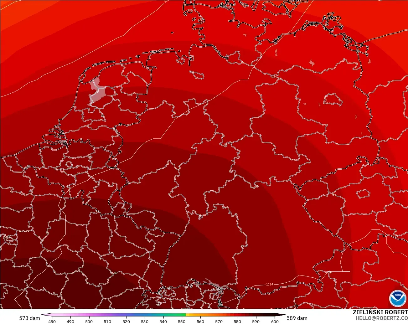 GFS model - Almanya, 500 hPa’da jeopotansiyel yükseklik