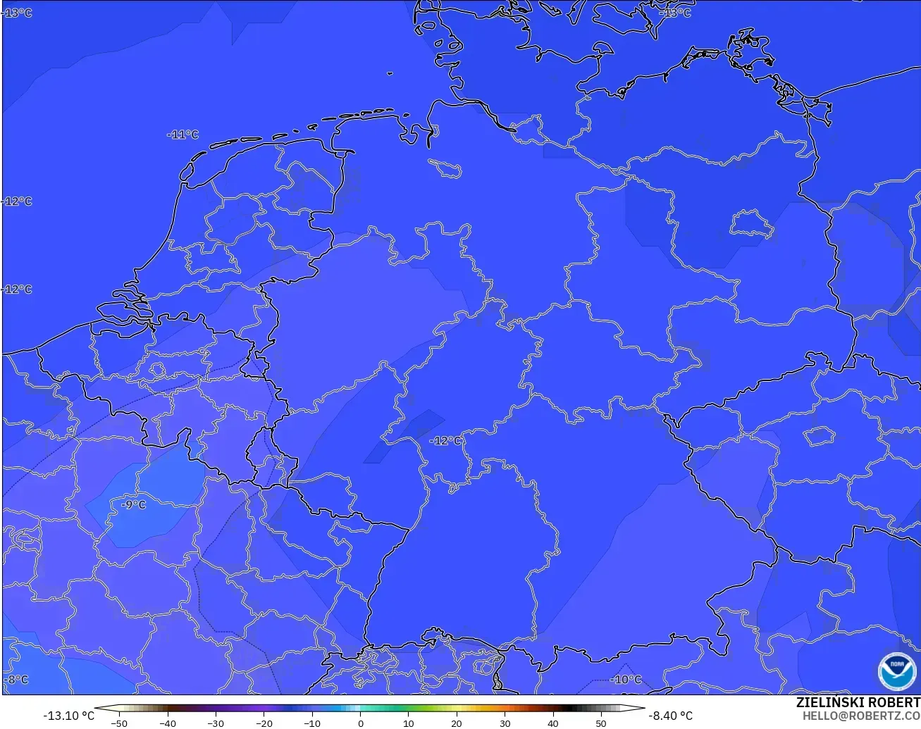 GFS model - Almanya, 500 hPa Sıcaklık
