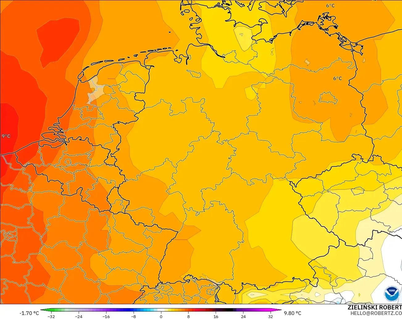 GFS model - Almanya, 850 hPa Sıcaklık Anomalisi
