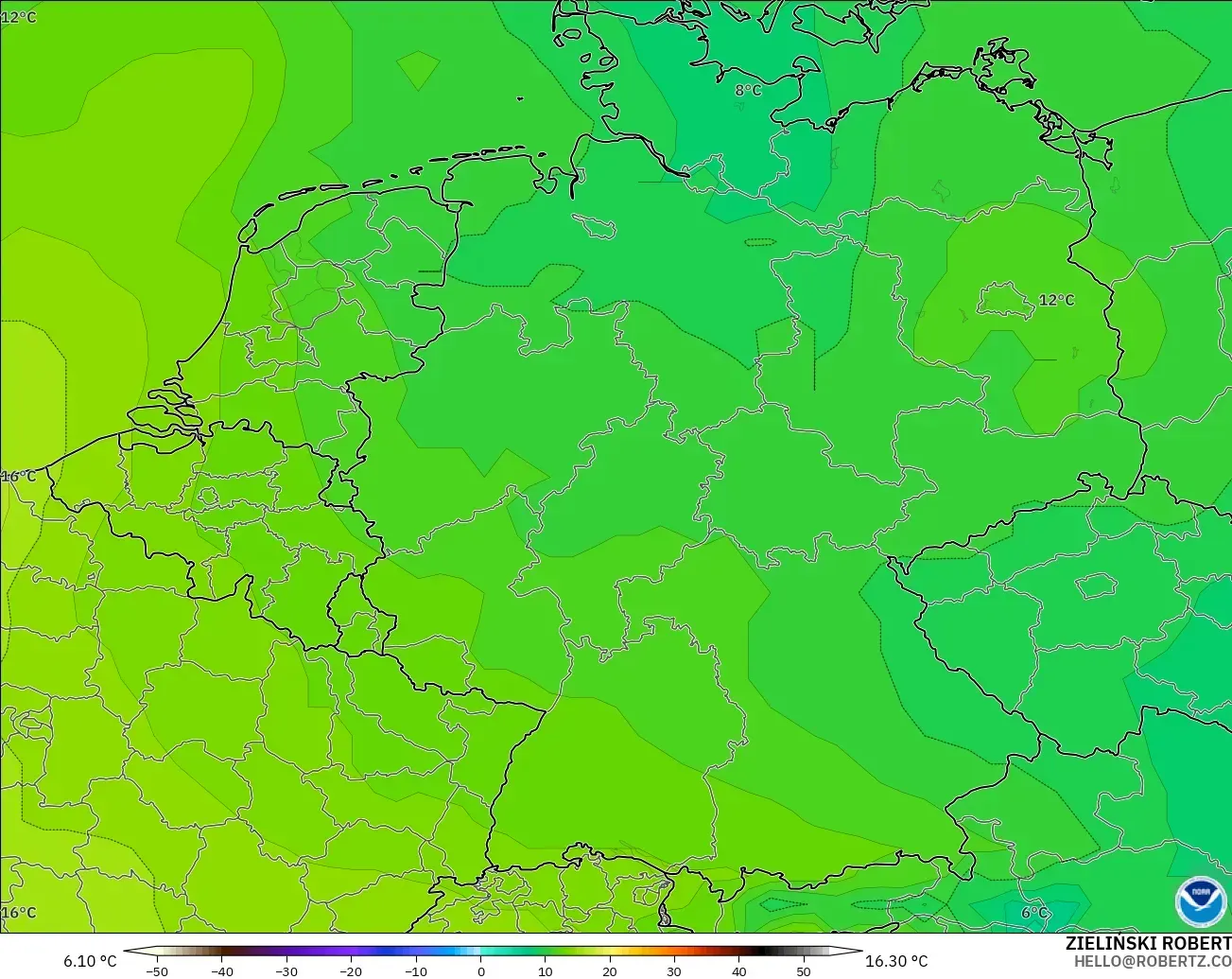 GFS model - Almanya, 850 hPa Sıcaklık