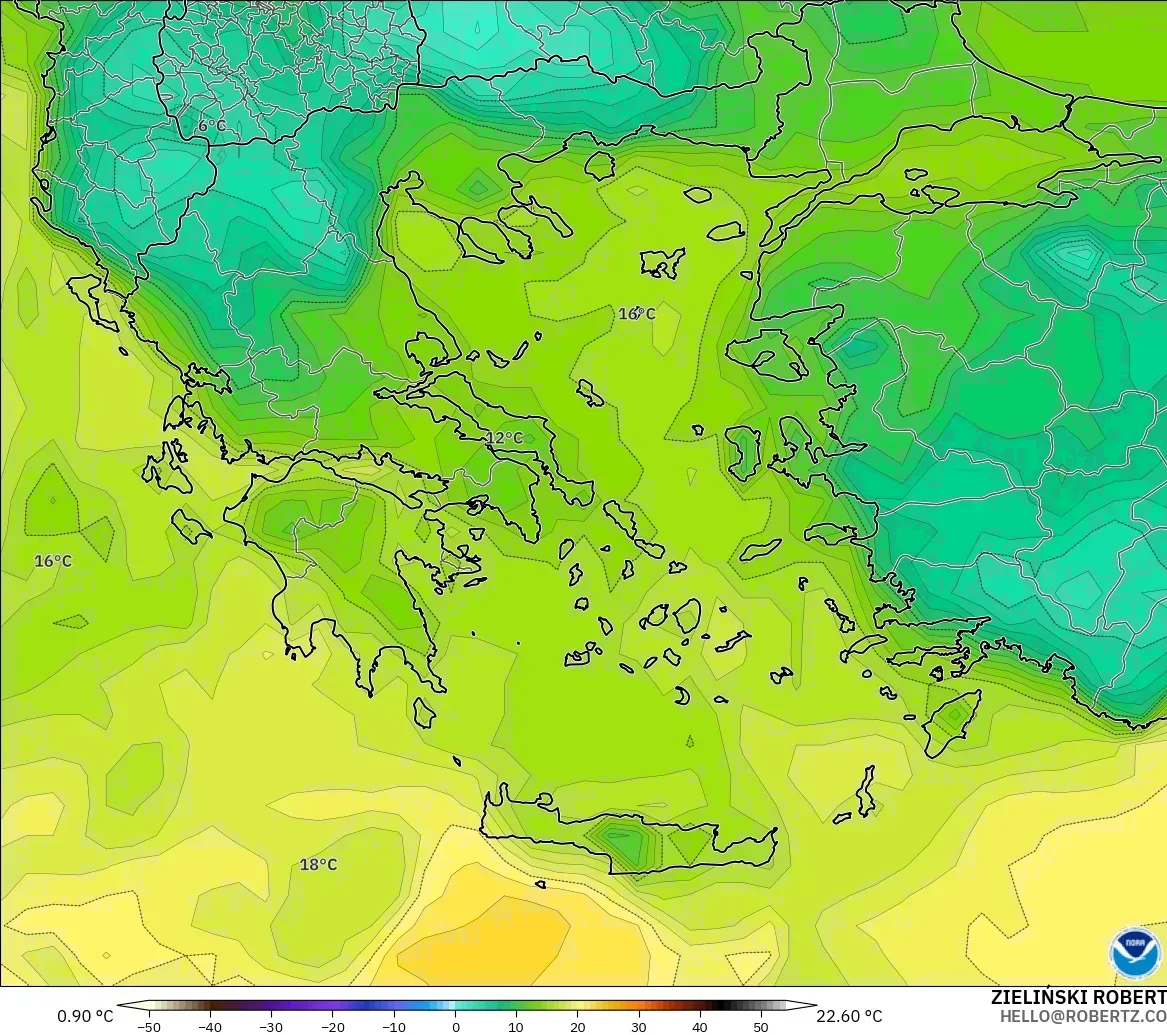 GFS model - Yunanistan, 2 m Çiy Noktası