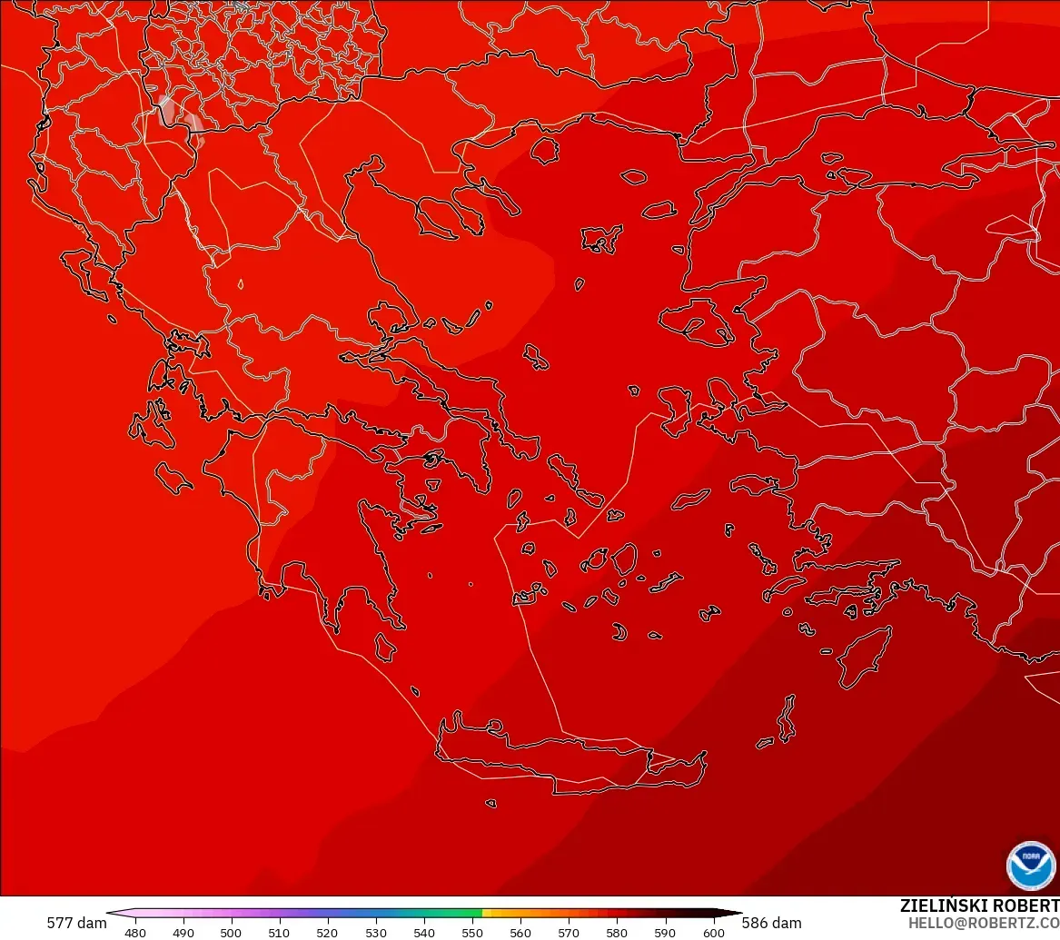 GFS model - Yunanistan, 500 hPa’da jeopotansiyel yükseklik