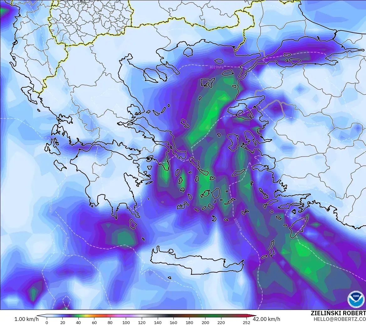 GFS model - Yunanistan, Rüzgâr Esintileri