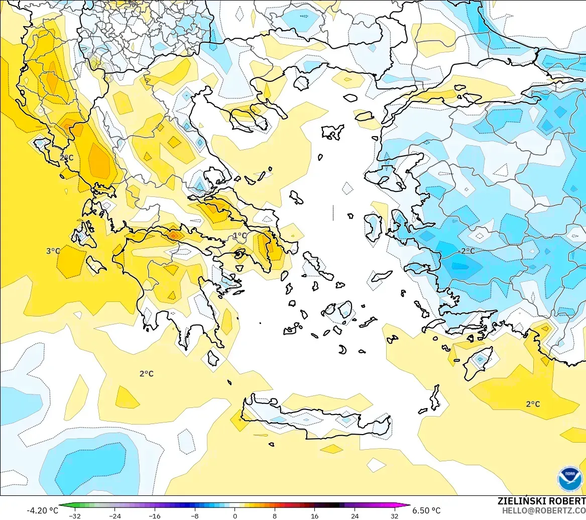 GFS model - Yunanistan, 2 m Sıcaklık Anomalisi