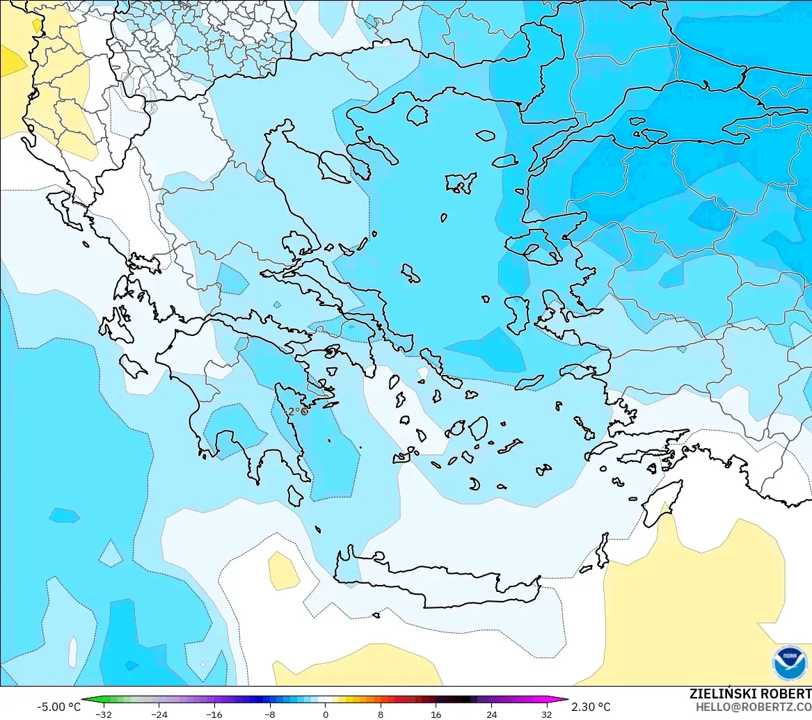 GFS model - Yunanistan, 850 hPa Sıcaklık Anomalisi