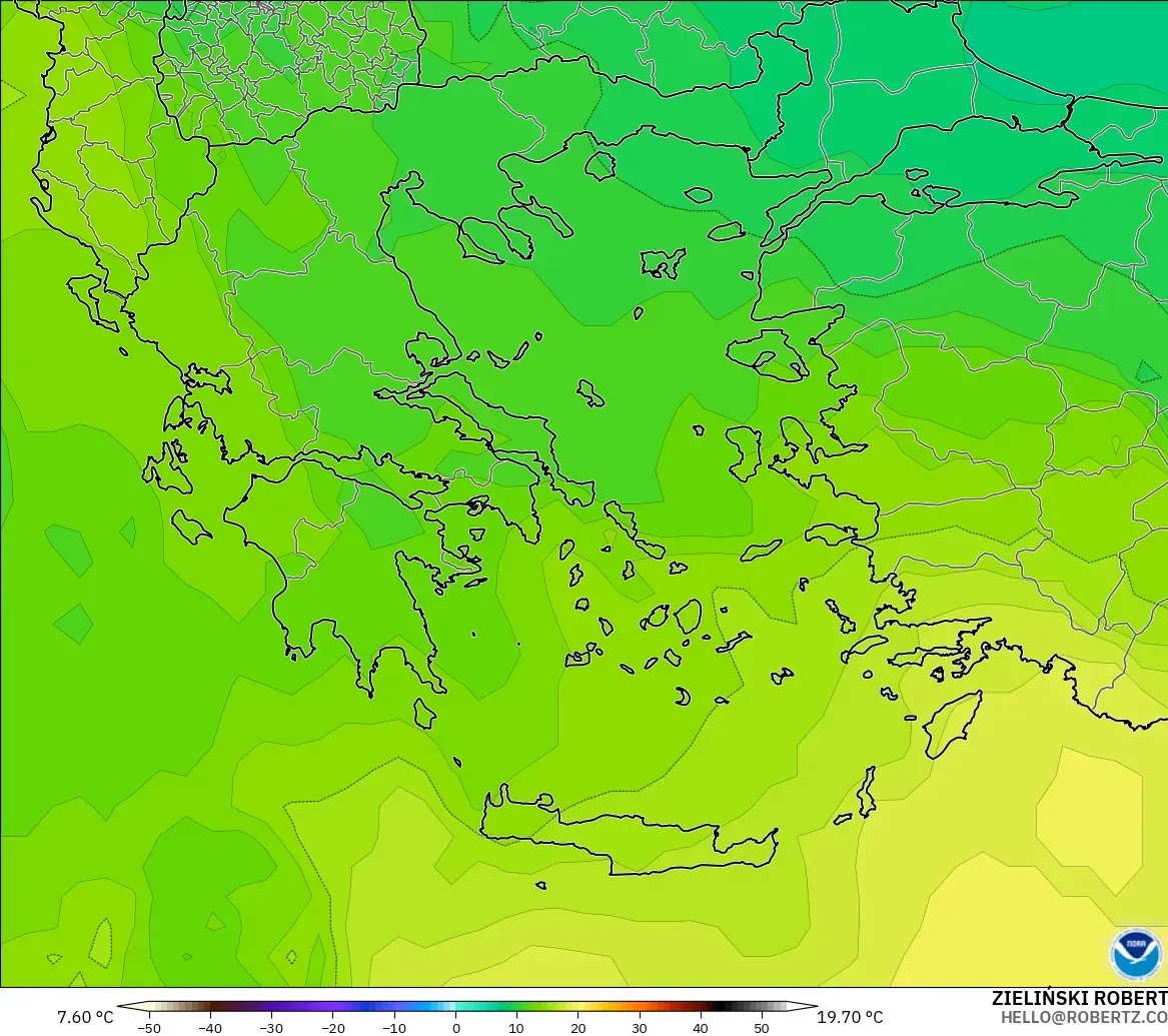 GFS model - Yunanistan, 850 hPa Sıcaklık