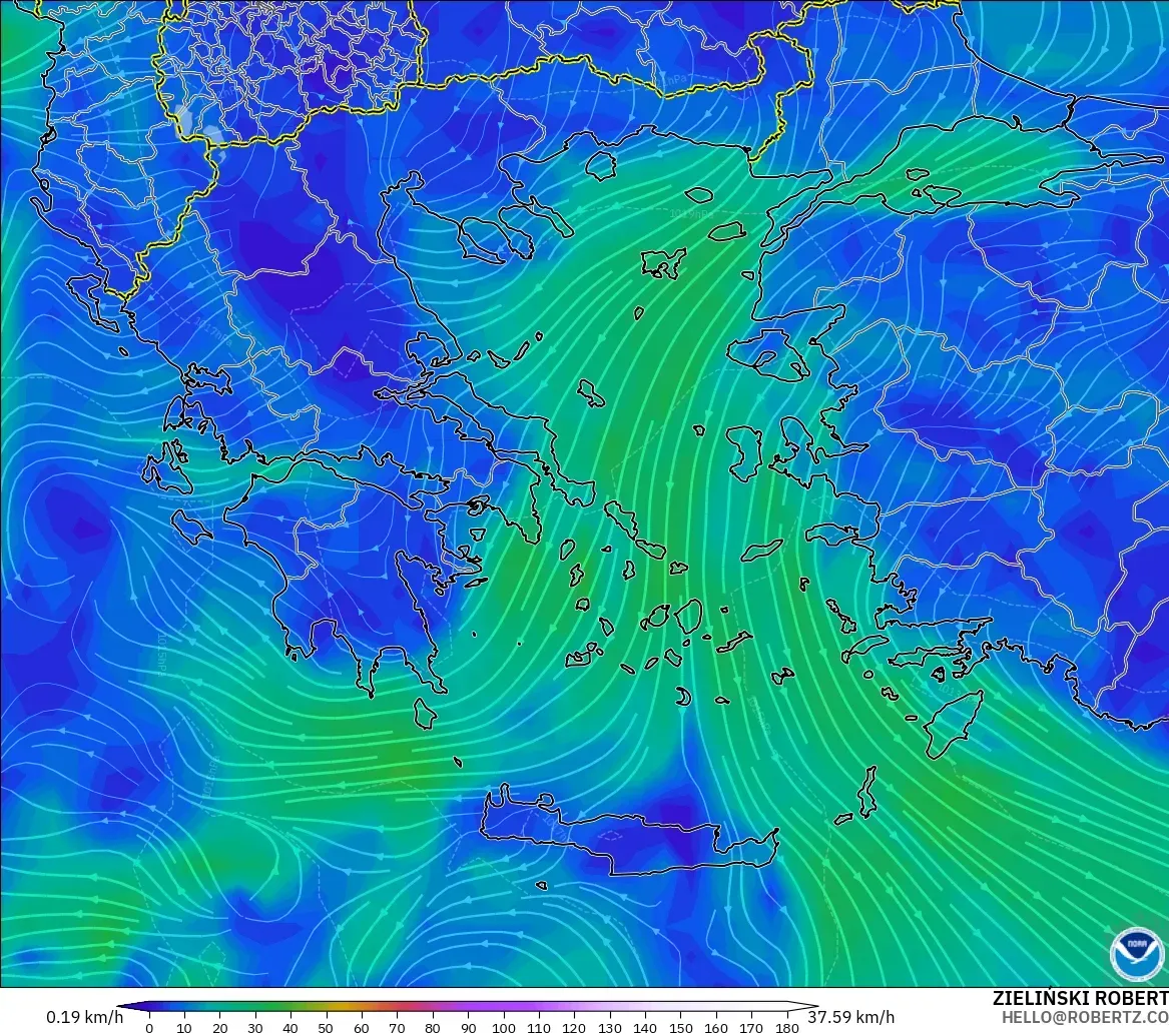 GFS model - Yunanistan, 10 m Rüzgâr