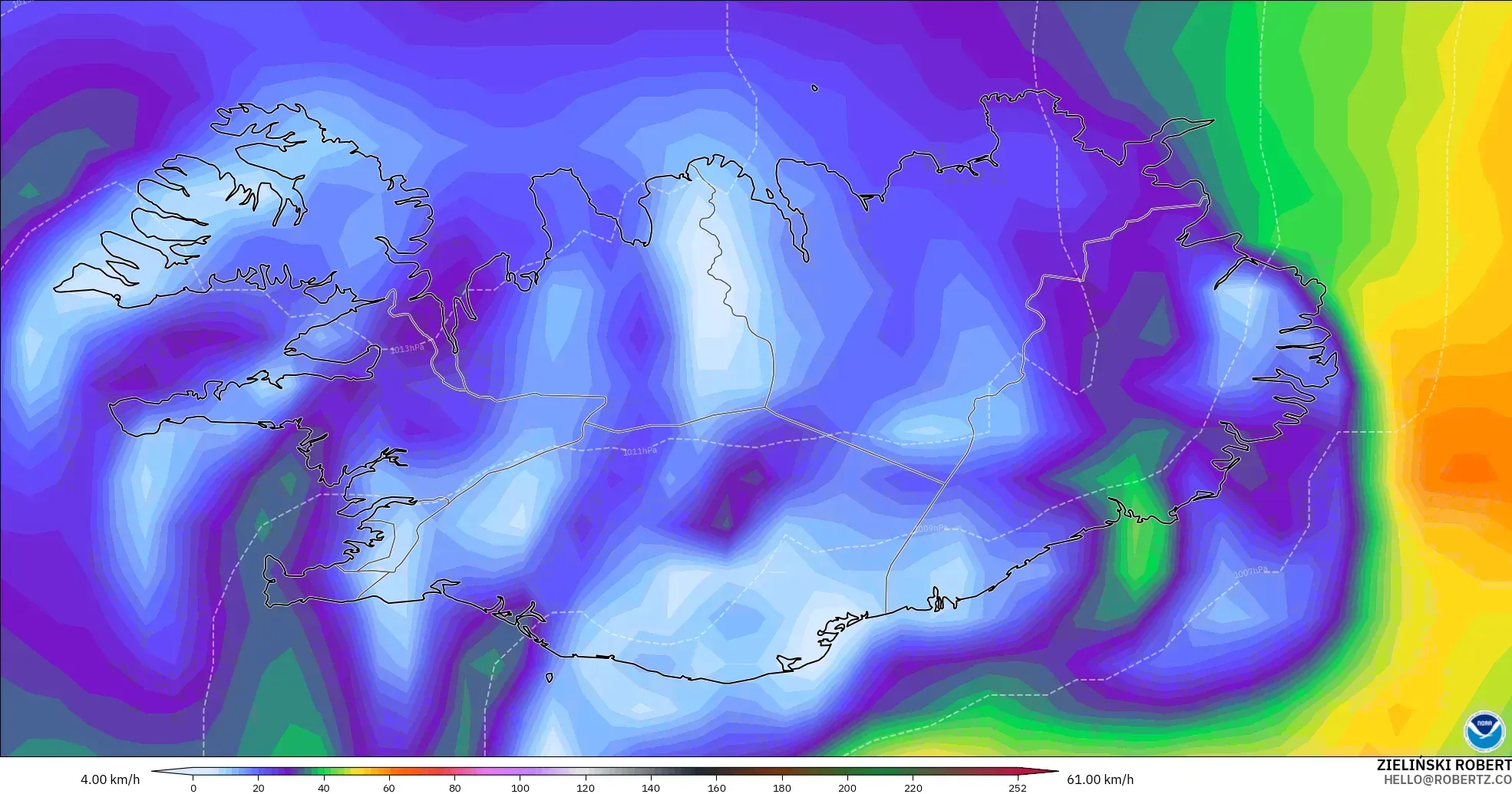 GFS model - İzlanda, En Yüksek Rüzgâr