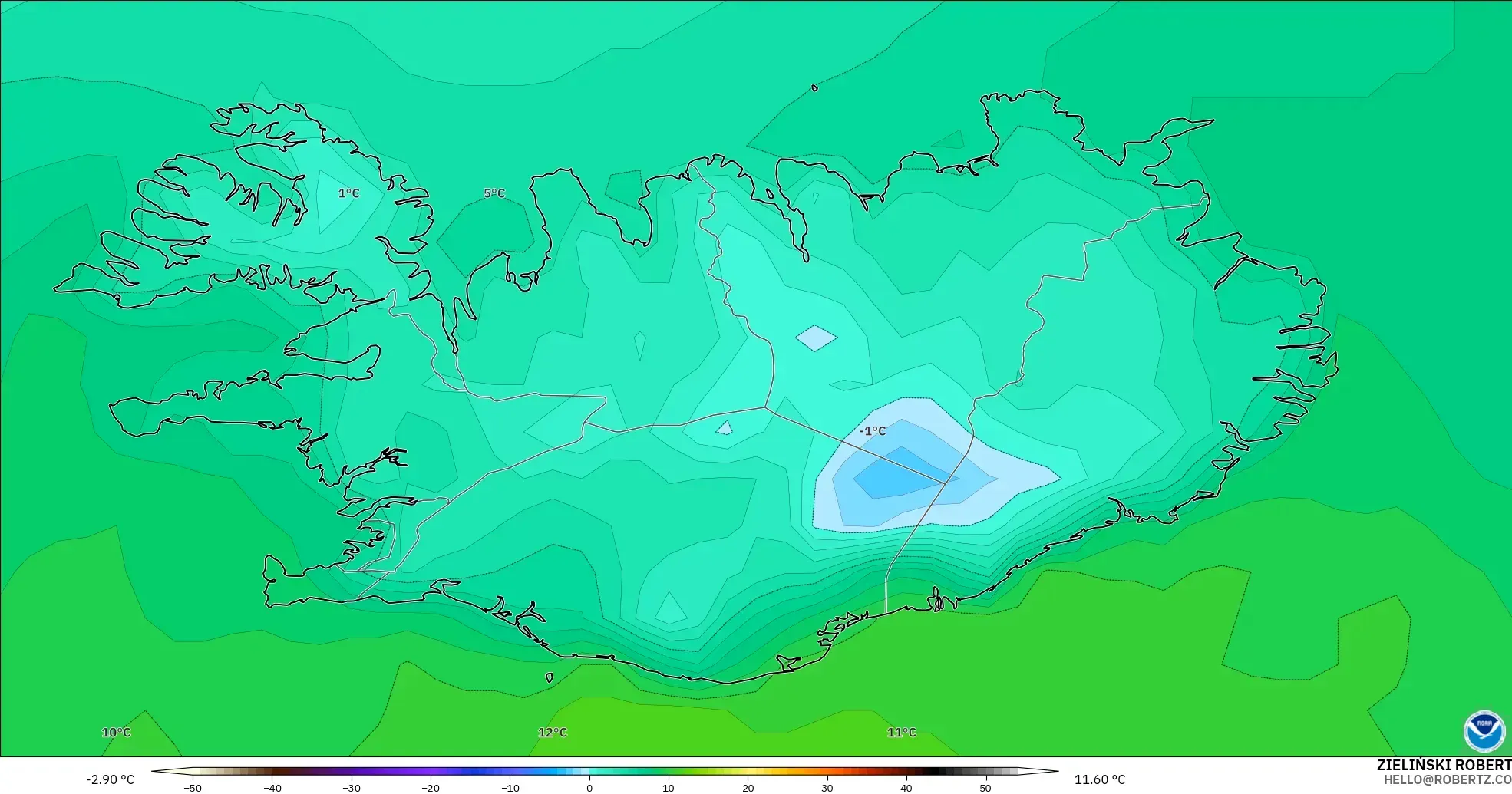 GFS model - İzlanda, 2 m Sıcaklık