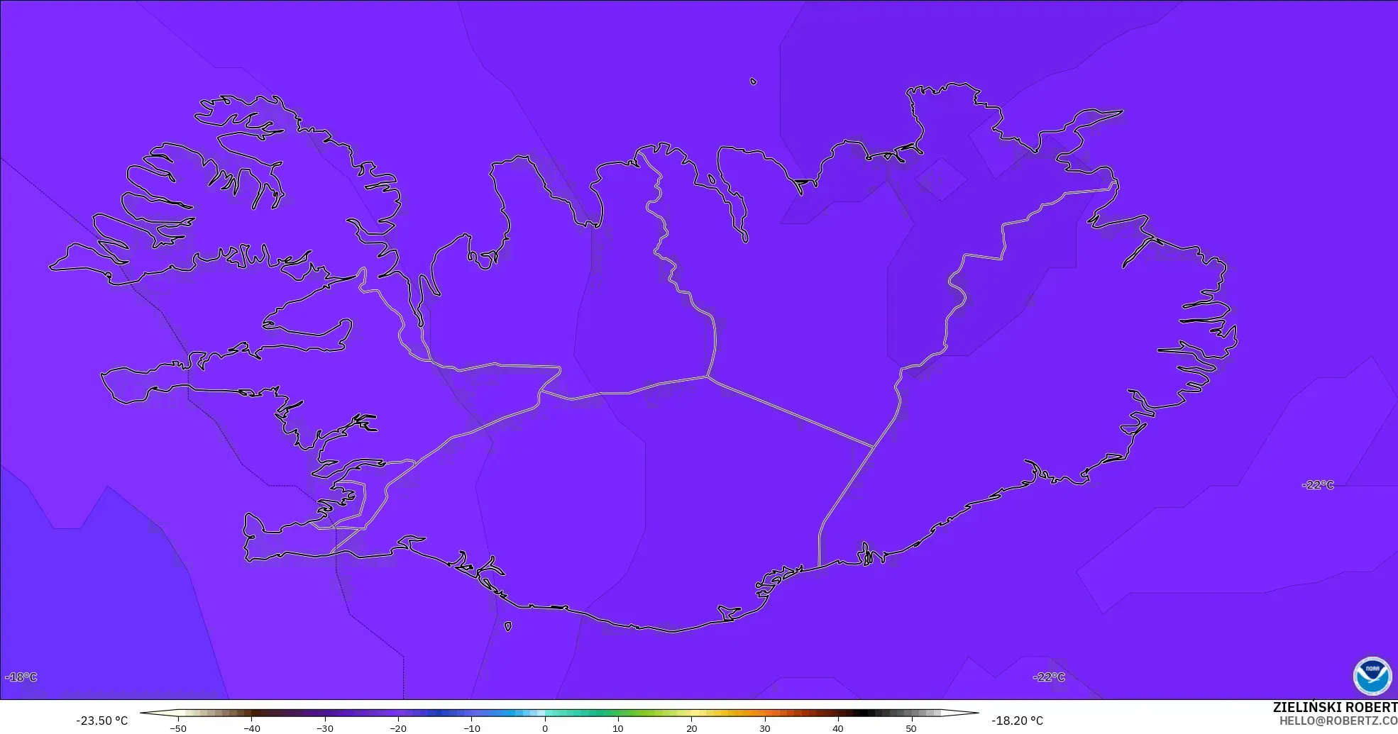 GFS model - İzlanda, 500 hPa Sıcaklık