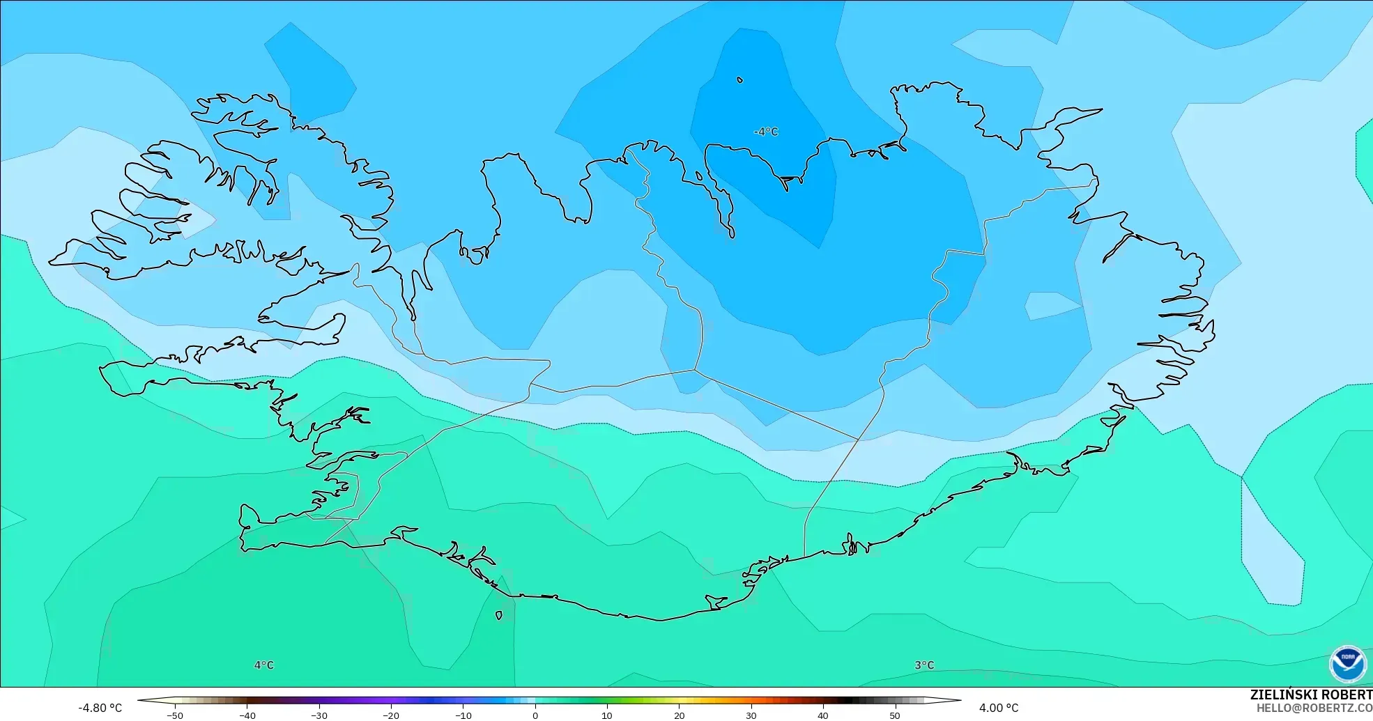 GFS model - İzlanda, 850 hPa Sıcaklık