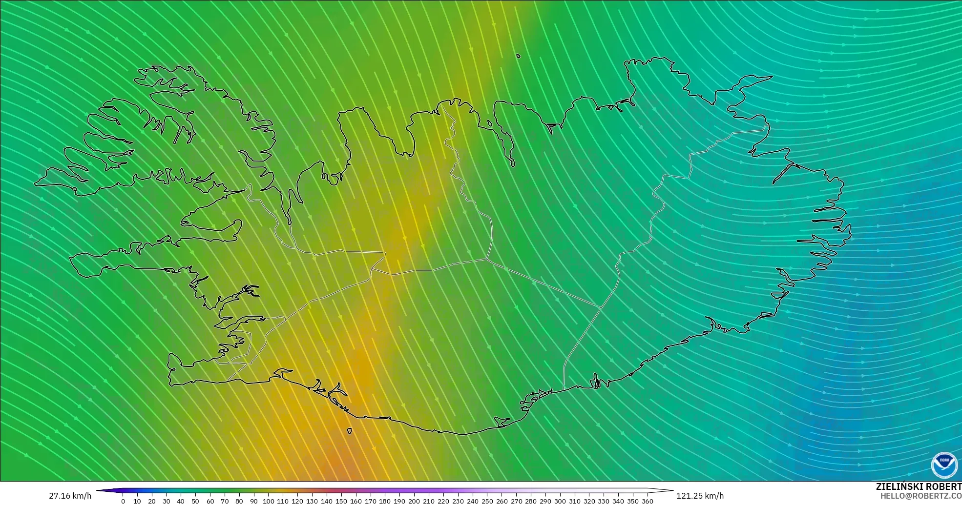 GFS model - İzlanda, 300 hPa Rüzgârı (jet)