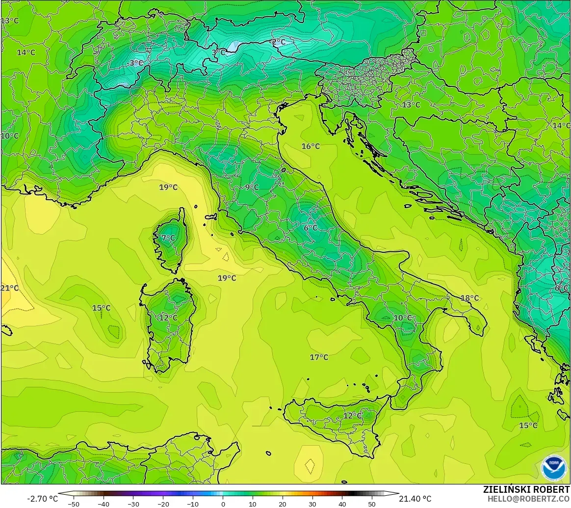 GFS model - İtalya, 2 m Çiy Noktası