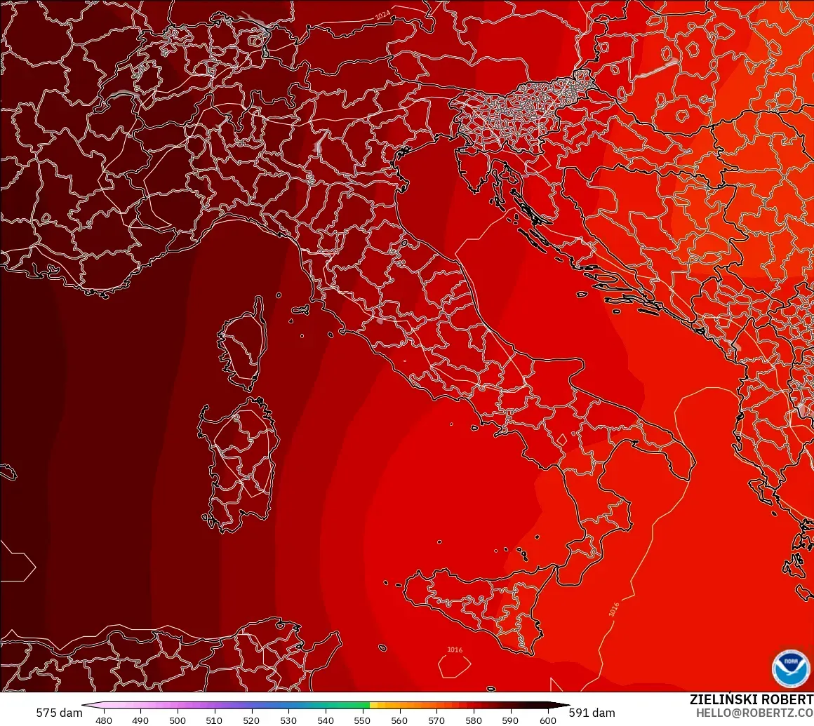 GFS model - İtalya, 500 hPa’da jeopotansiyel yükseklik