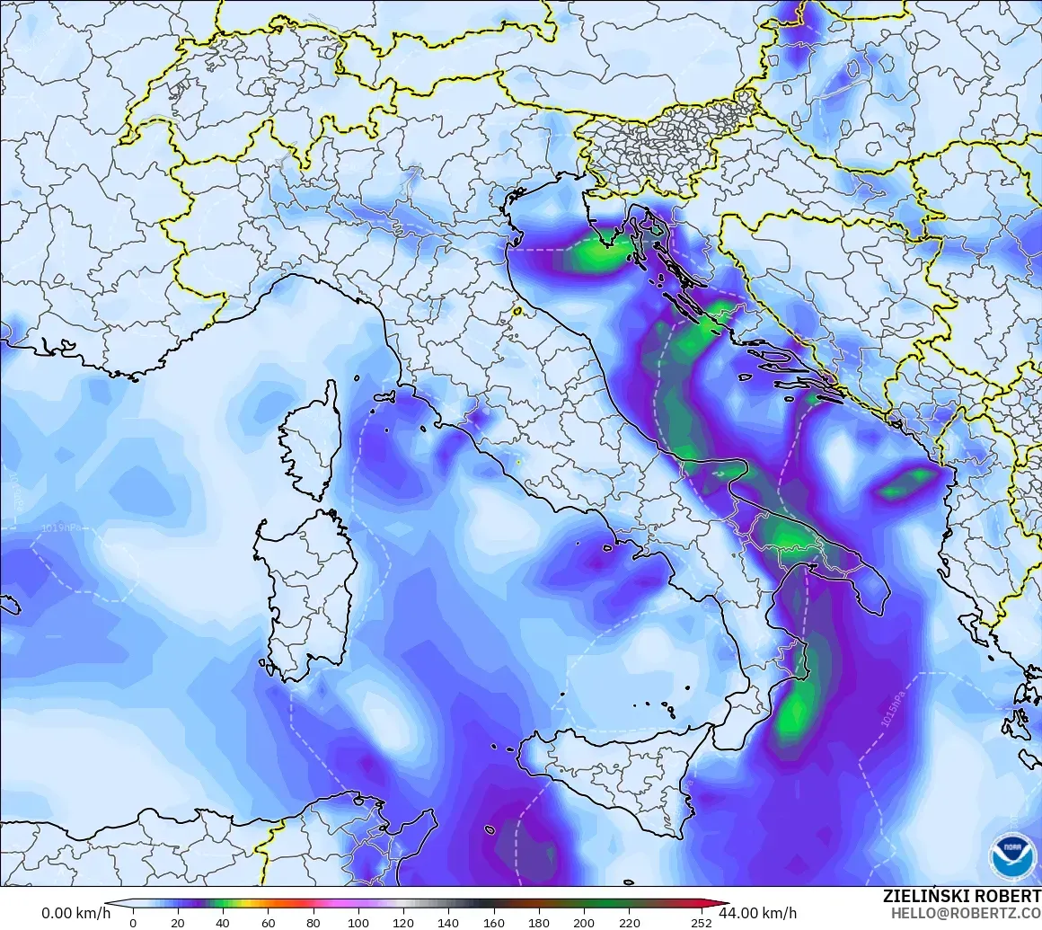 GFS model - İtalya, En Yüksek Rüzgâr