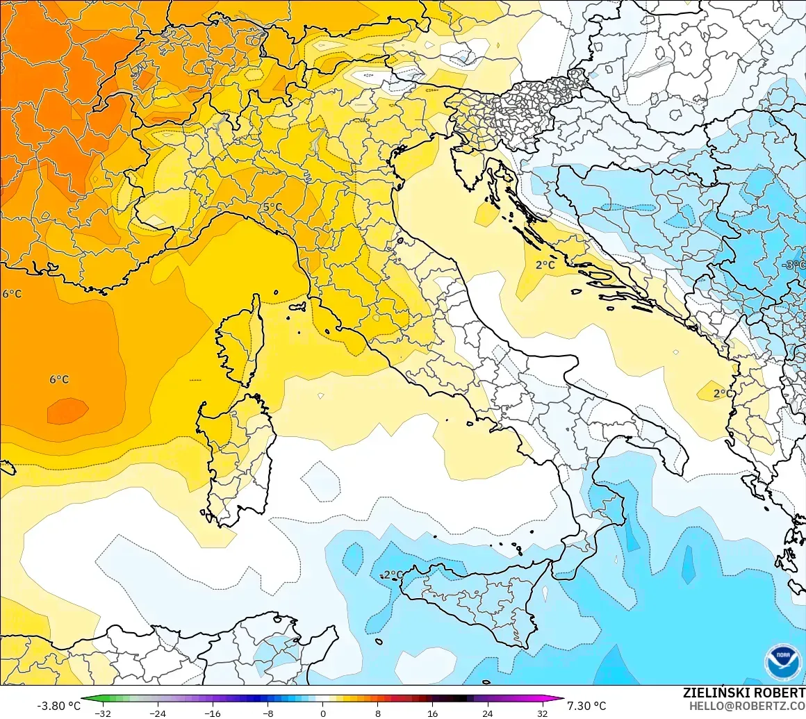 GFS model - İtalya, 850 hPa Sıcaklık Anomalisi