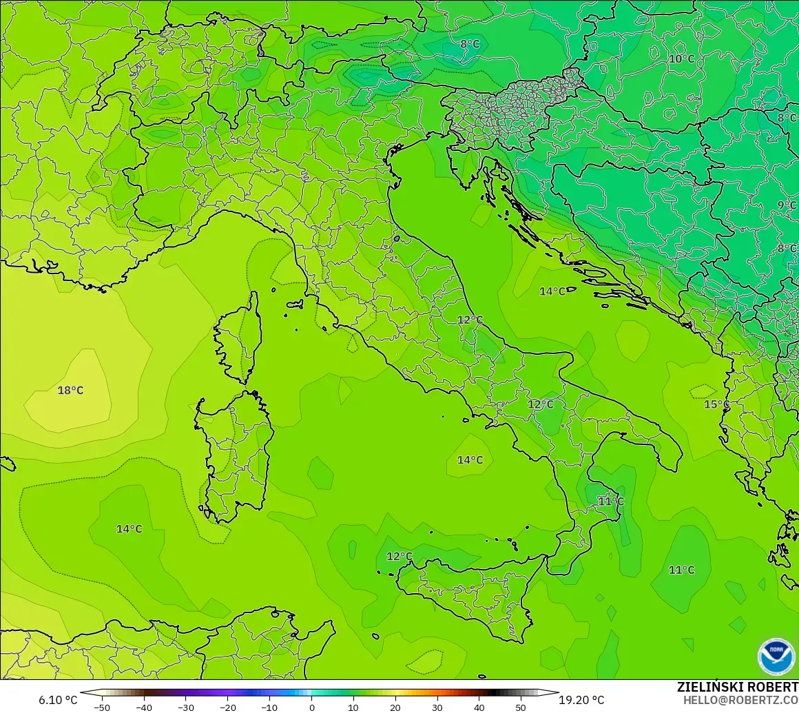 GFS model - İtalya, 850 hPa Sıcaklık