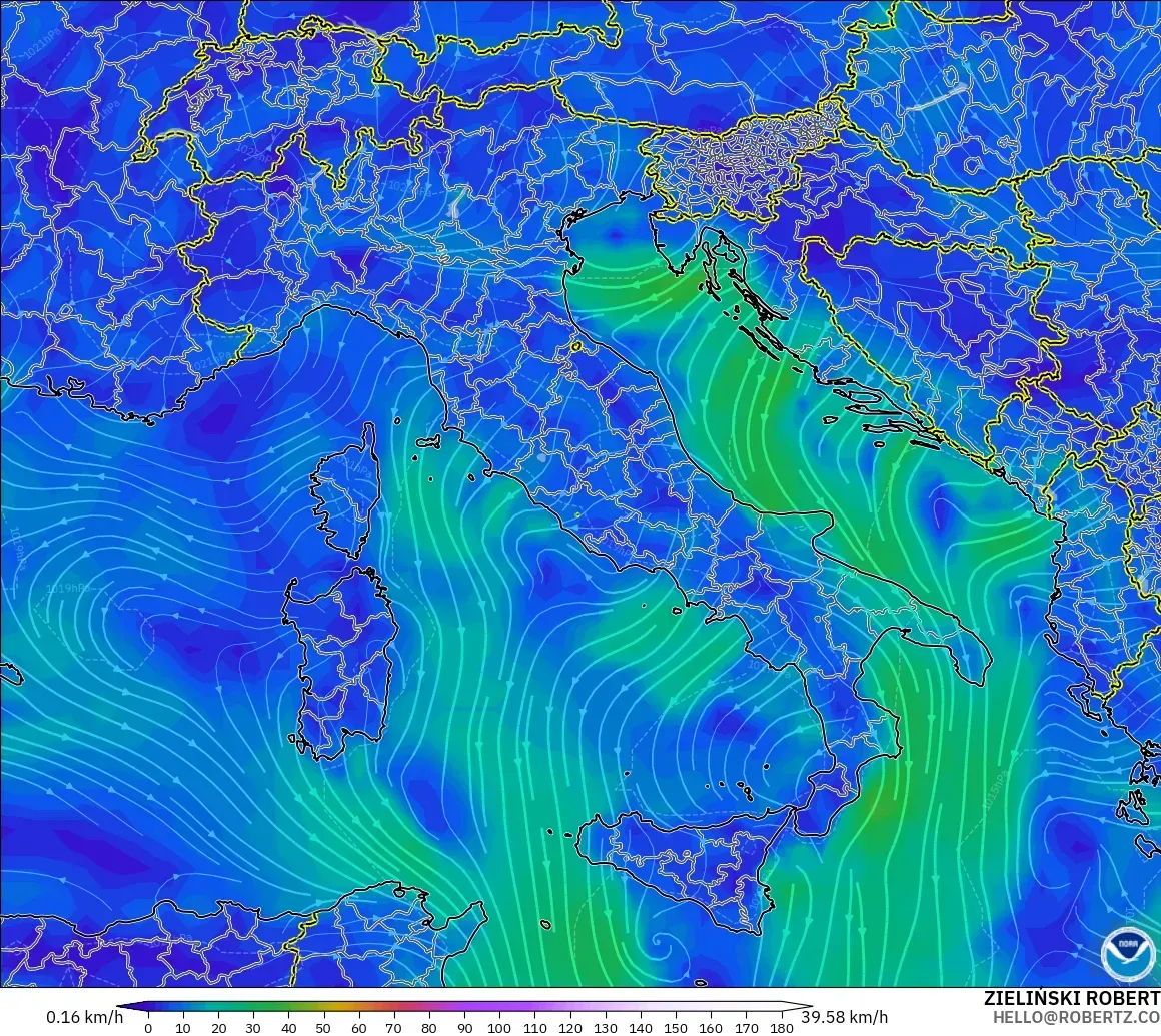 GFS model - İtalya, 10 m Rüzgâr