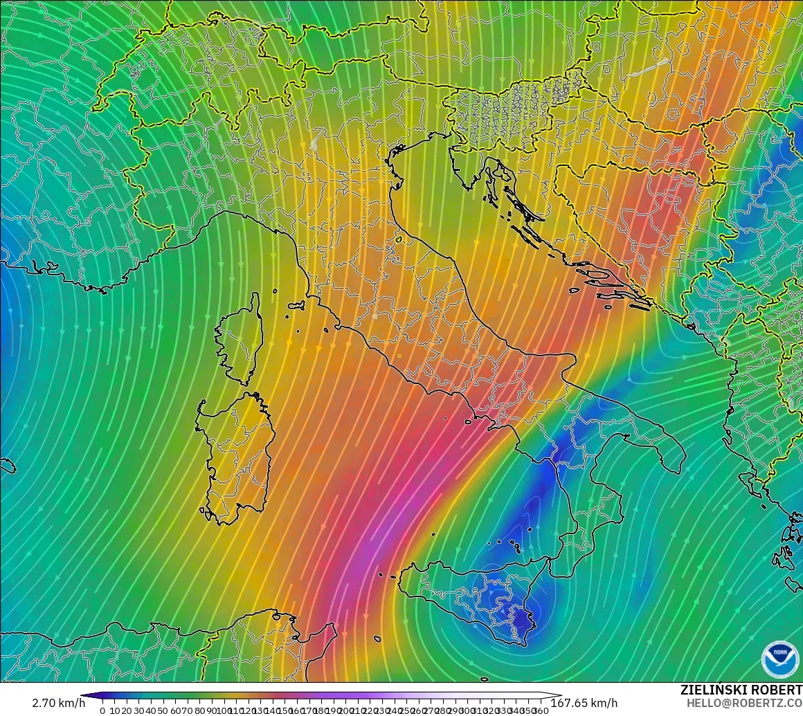 GFS model - İtalya, 300 hPa Rüzgârı (jet)