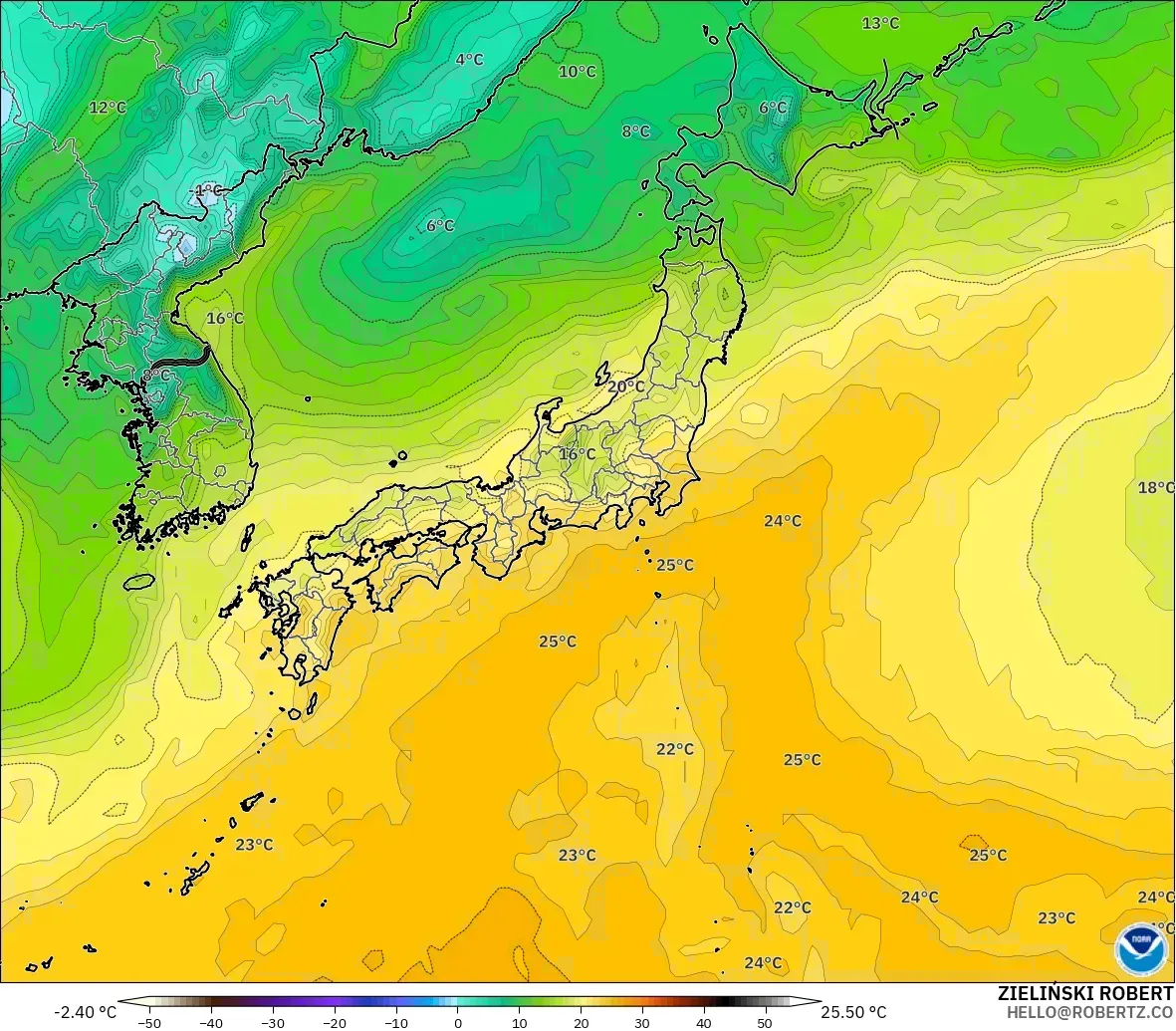 GFS model - Japonya, 2 m Çiy Noktası