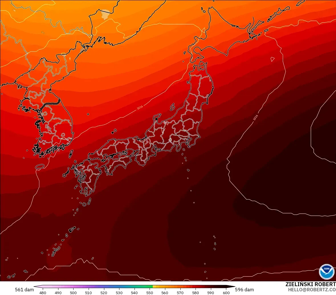 GFS model - Japonya, 500 hPa’da jeopotansiyel yükseklik