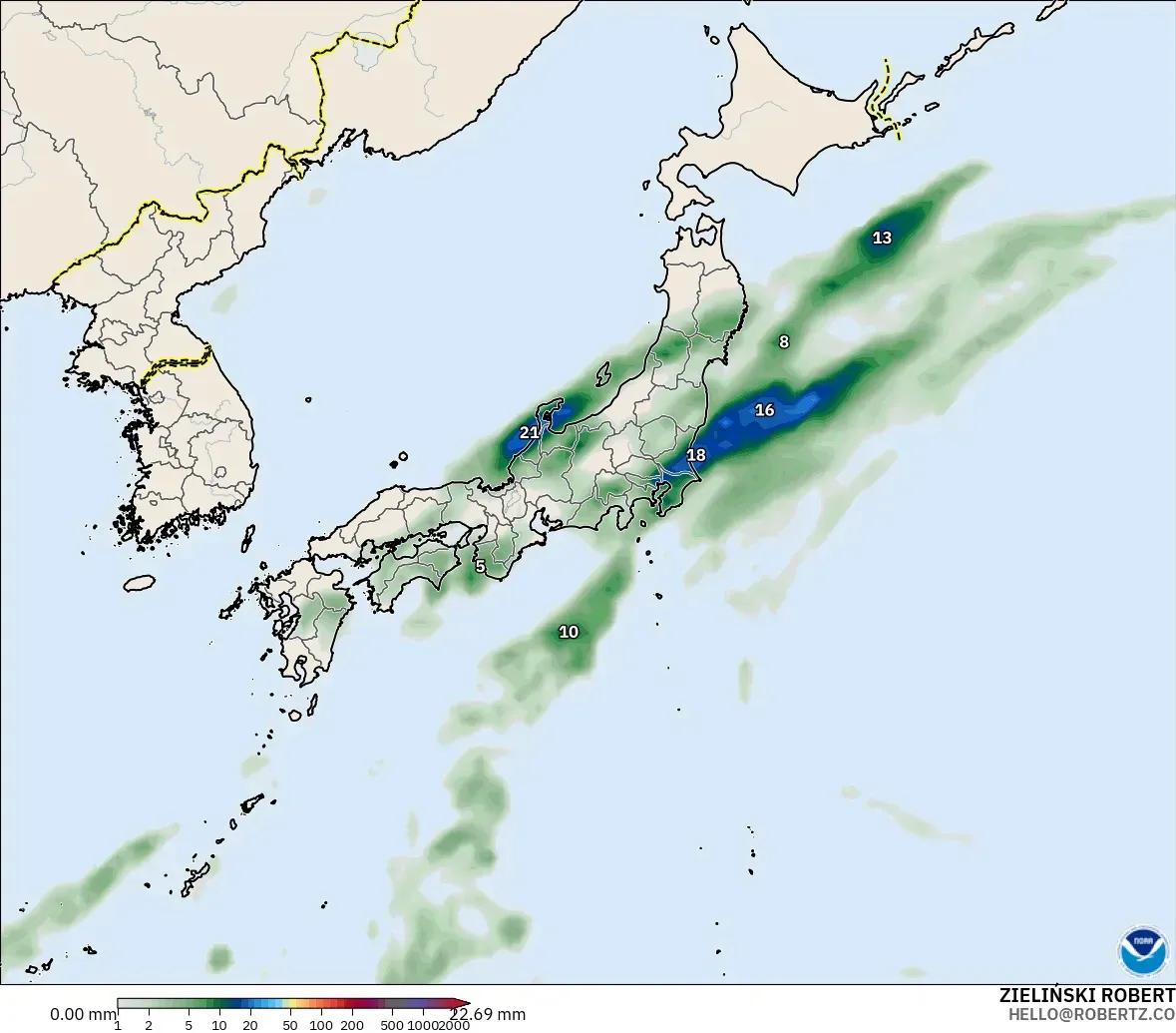 GFS model - Japonya, Yağış Birikimi