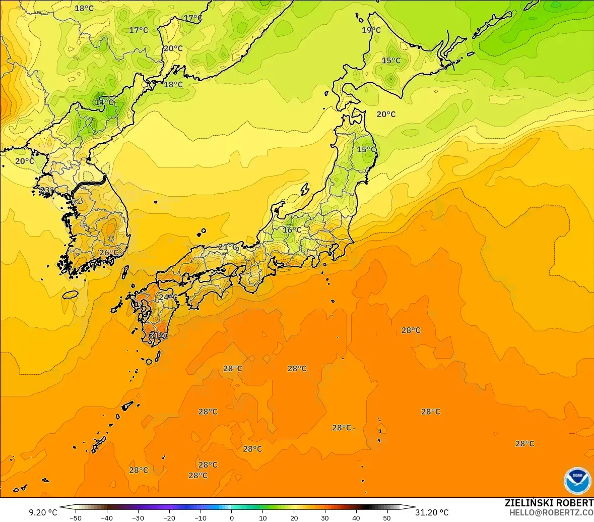 GFS model - Japonya, 2 m Sıcaklık