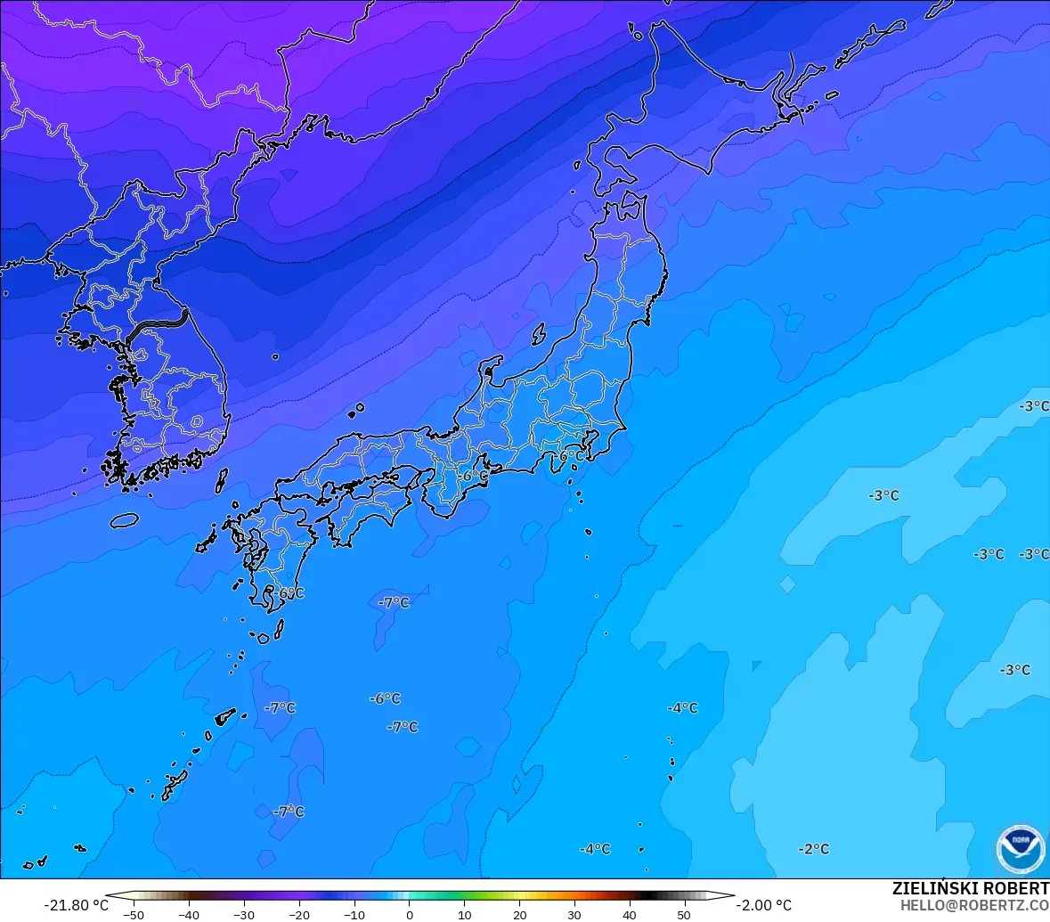 GFS model - Japonya, 500 hPa Sıcaklık