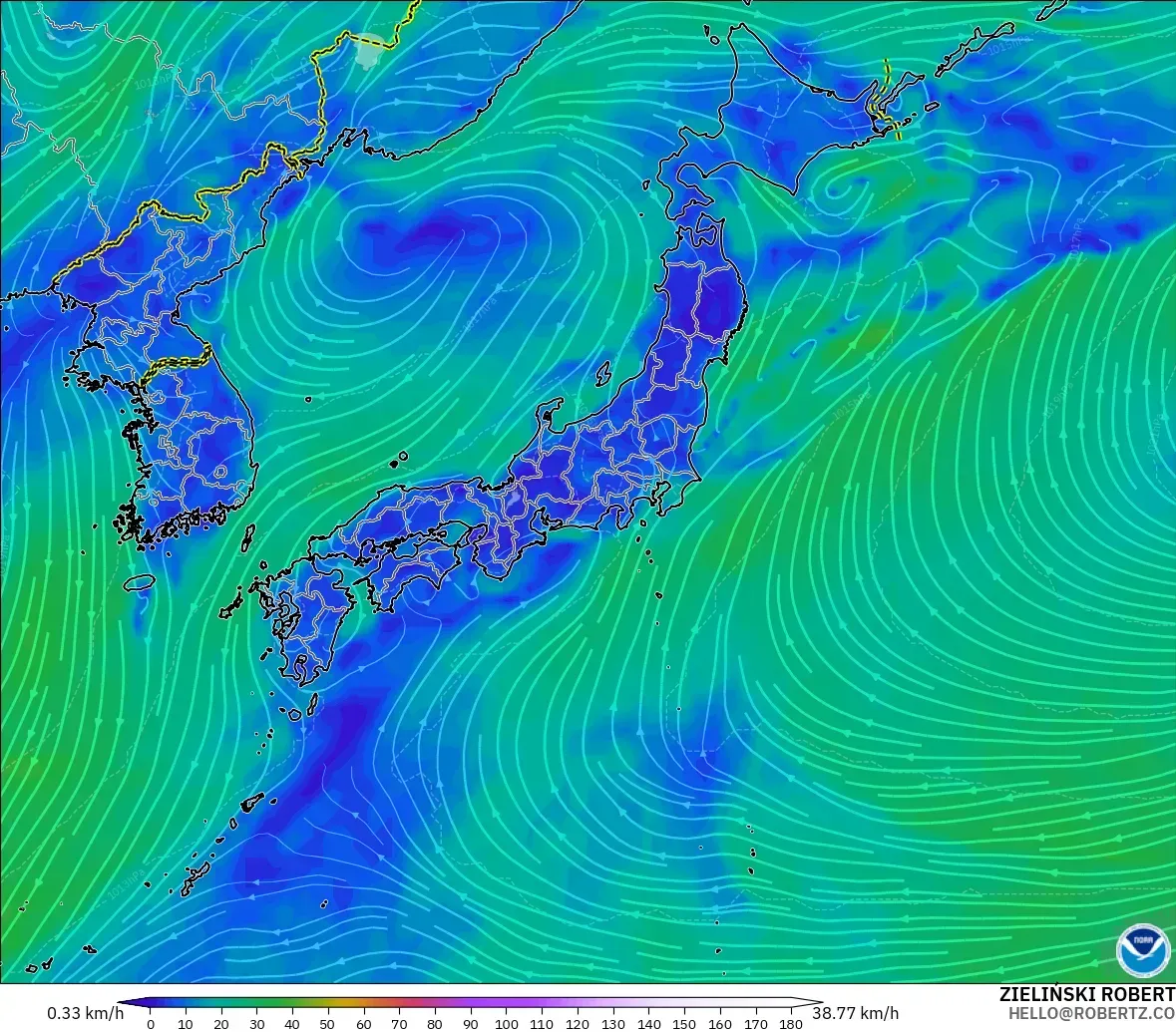 GFS model - Japonya, 10 m Rüzgâr