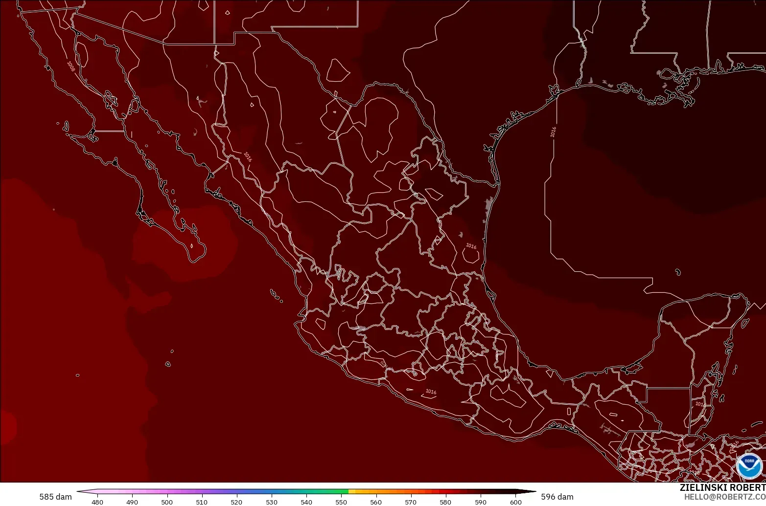 GFS model - Meksika, 500 hPa’da jeopotansiyel yükseklik