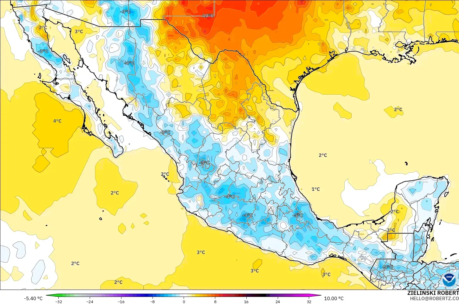 GFS model - Meksika, 2 m Sıcaklık Anomalisi