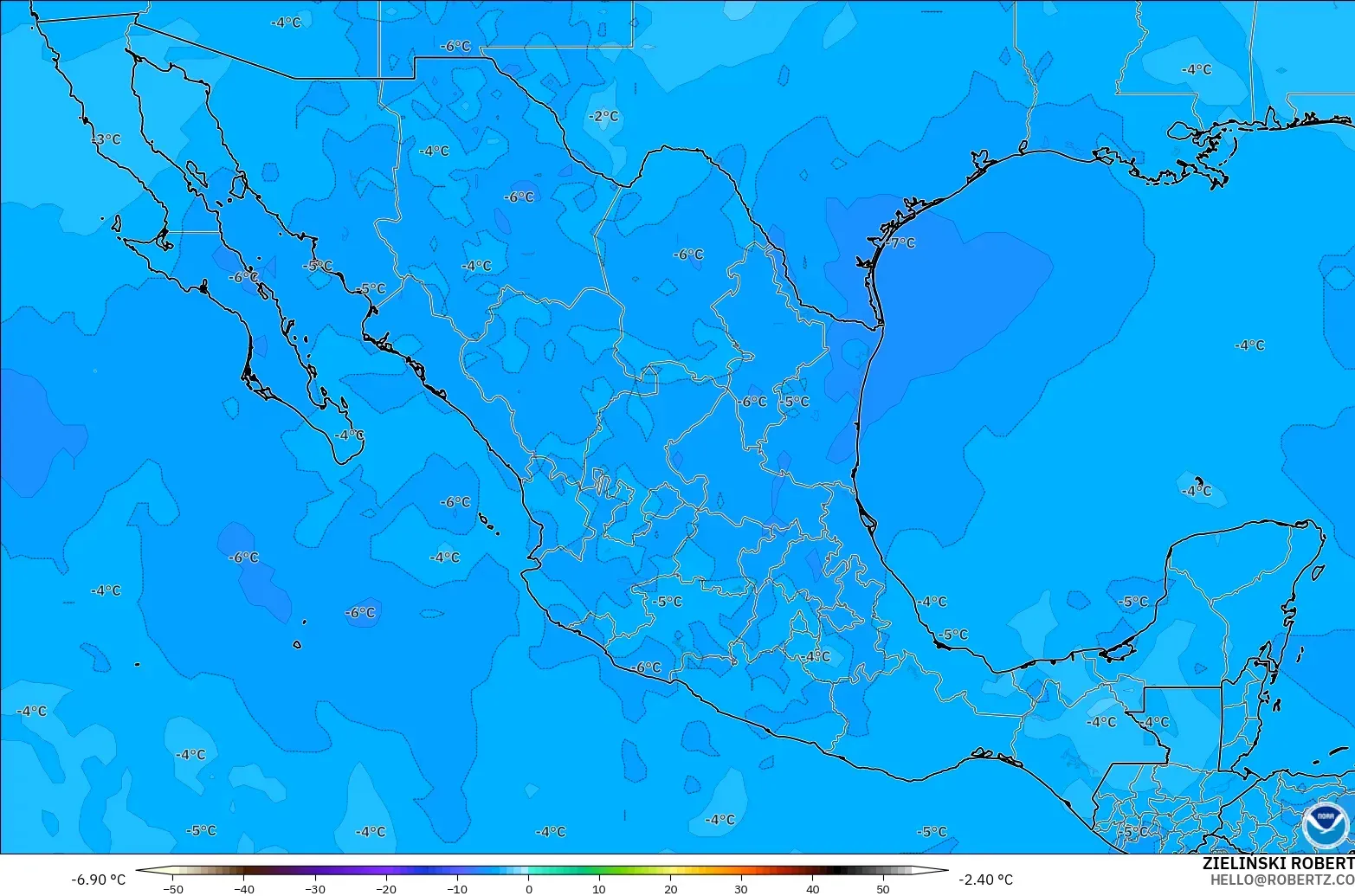 GFS model - Meksika, 500 hPa Sıcaklık