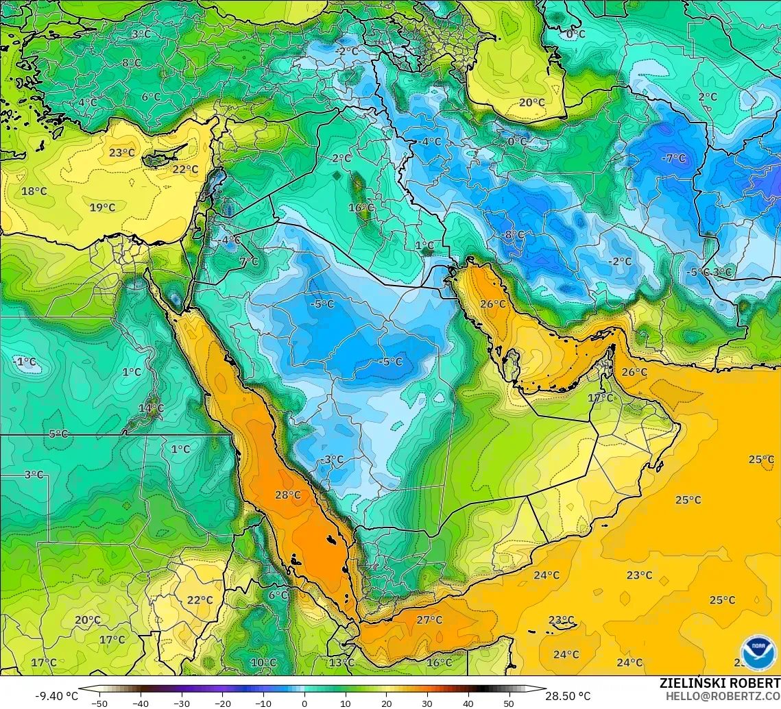 GFS model - Orta Doğu, 2 m Çiy Noktası