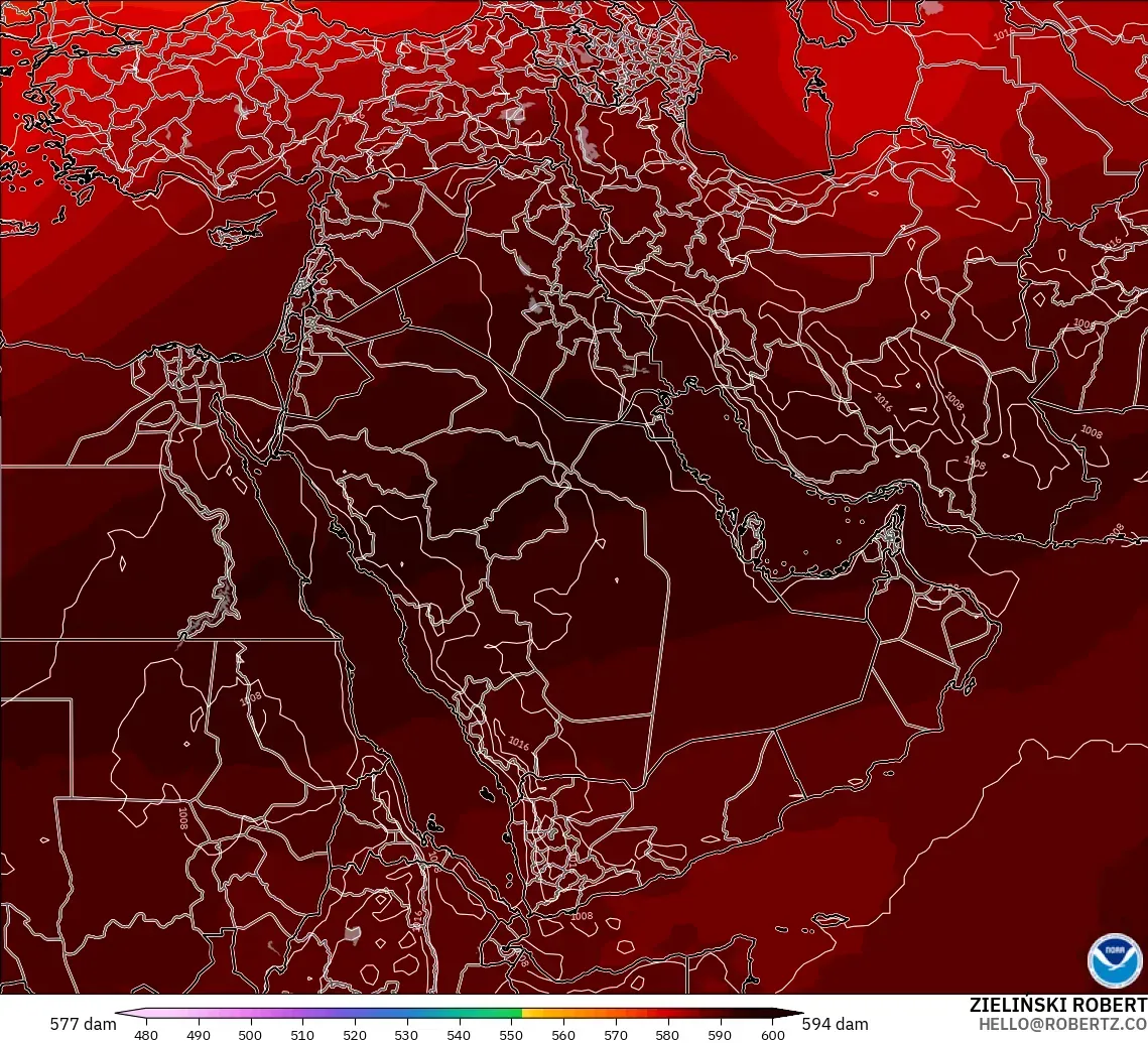 GFS model - Orta Doğu, 500 hPa’da jeopotansiyel yükseklik