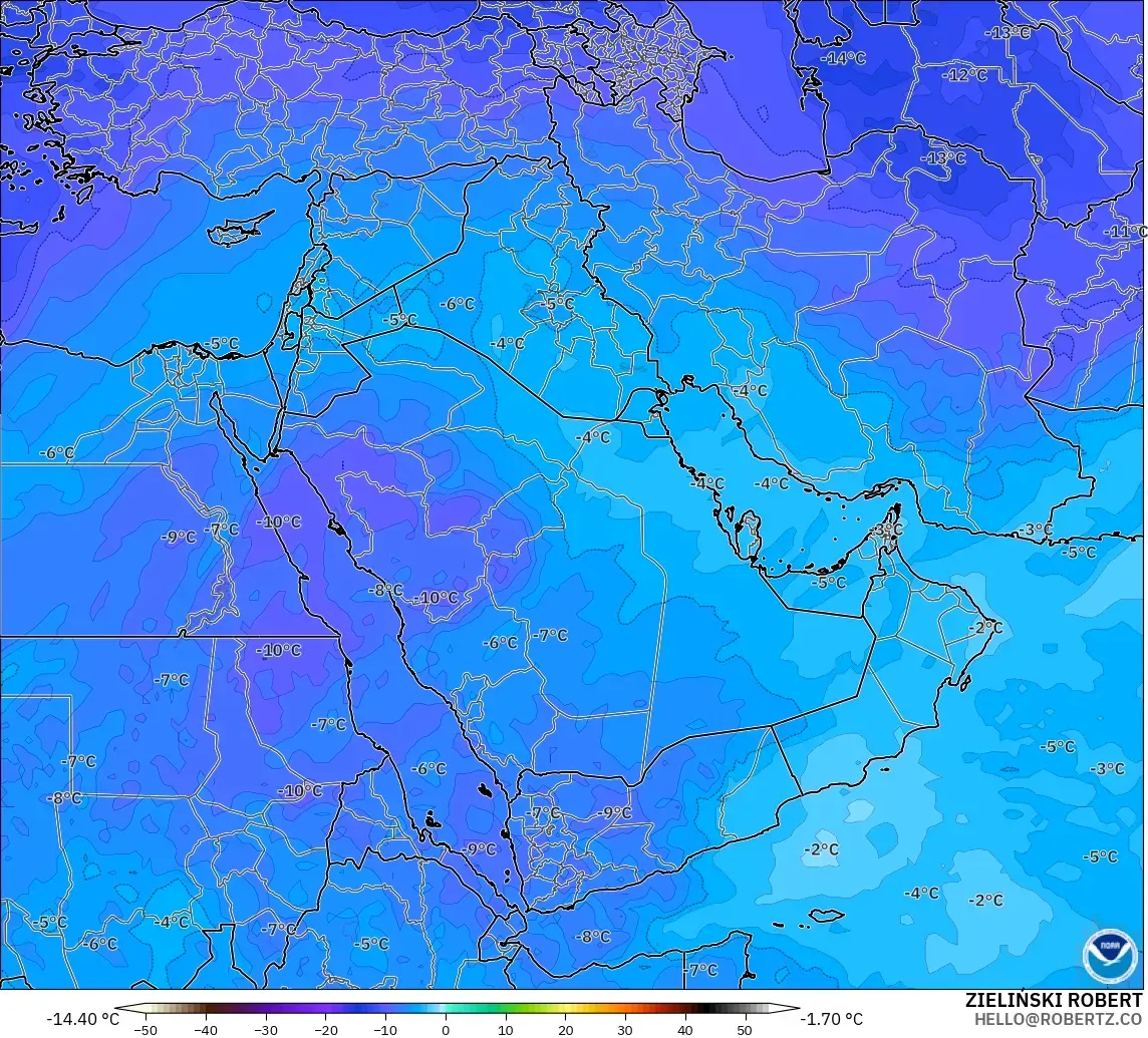 GFS model - Orta Doğu, 500 hPa Sıcaklık