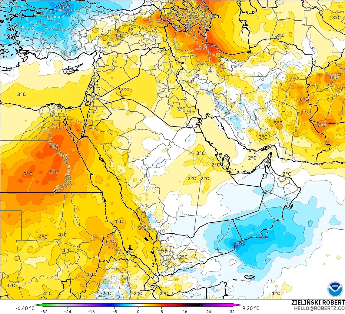 GFS model - Orta Doğu, 850 hPa Sıcaklık Anomalisi