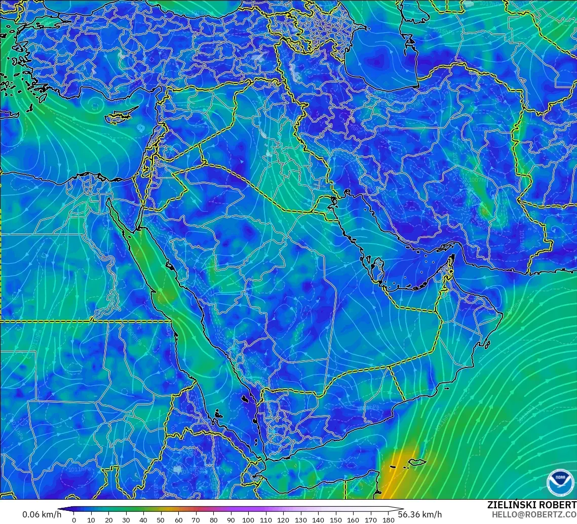 GFS model - Orta Doğu, 10 m Rüzgâr
