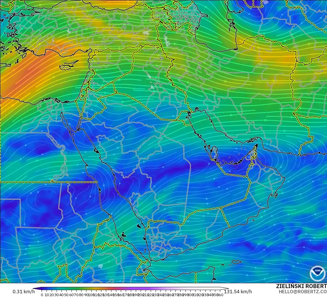 GFS model - Orta Doğu, 300 hPa Rüzgârı (jet)