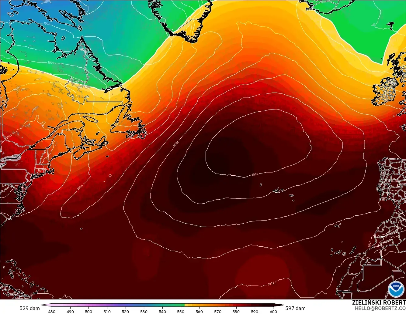GFS model - Kuzey Atlantik, 500 hPa’da jeopotansiyel yükseklik