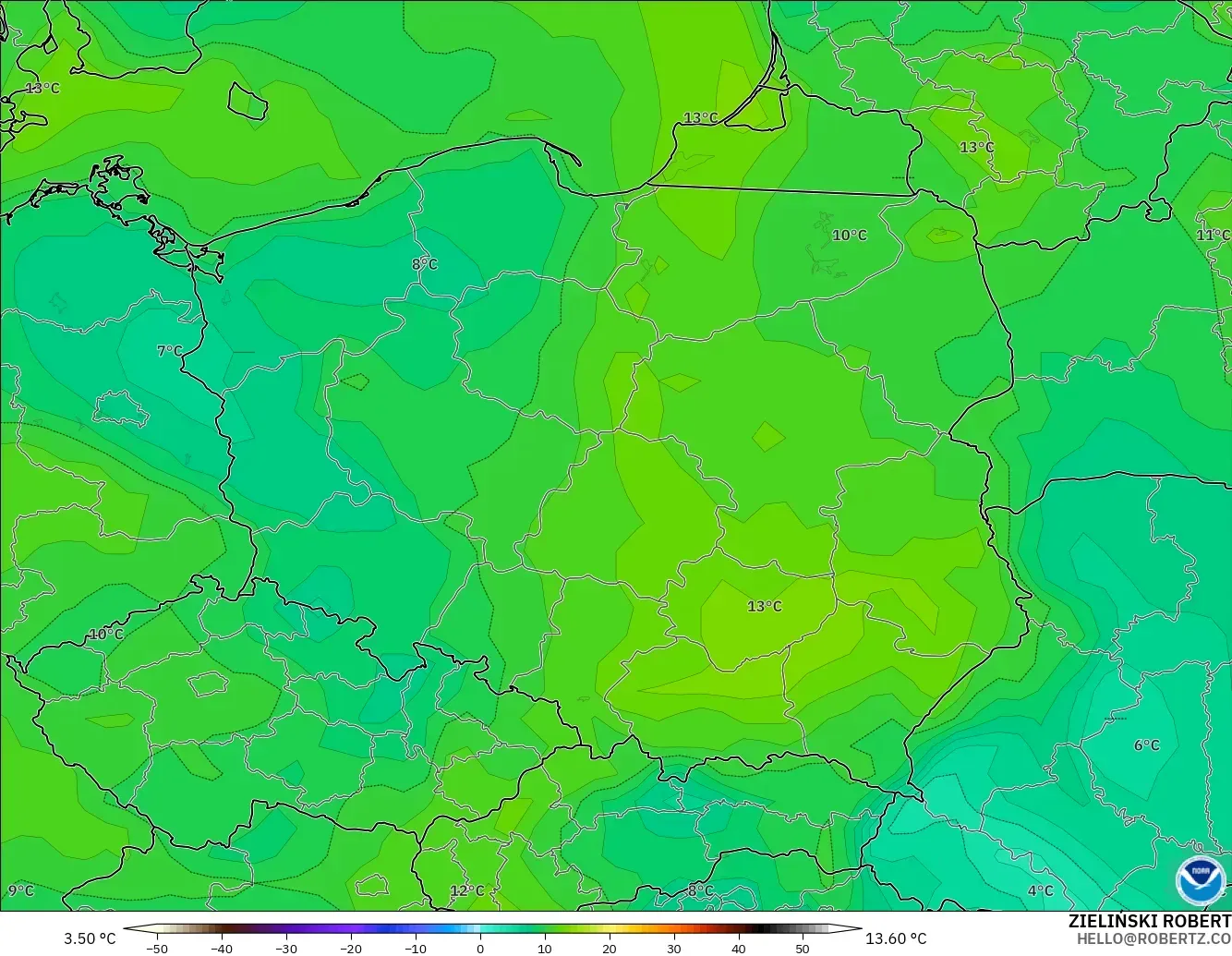 GFS model - Polonya, 2 m Çiy Noktası